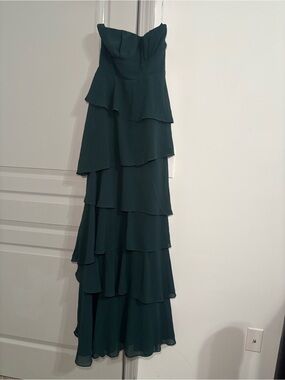 Lulu's Strapless Layered Chiffon Dress in Deep Teal